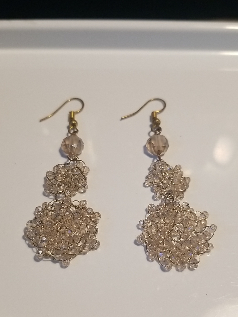 Vintage Francesca Delicate Champagne Bead Cluster Drop Earrings